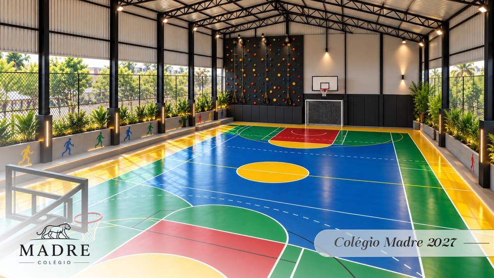 Quadra poliesportiva coberta da nova estrutura